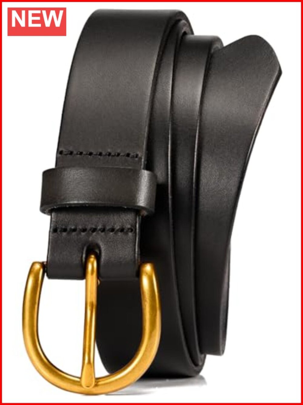 Italian Full Grain Leather Women's Belt with Gold Buckle 1.1"